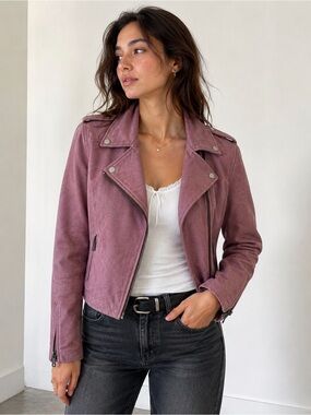 Lucky Brand Pink Lamb Leather Moto Jacket Mauve Biker Jacket Size M